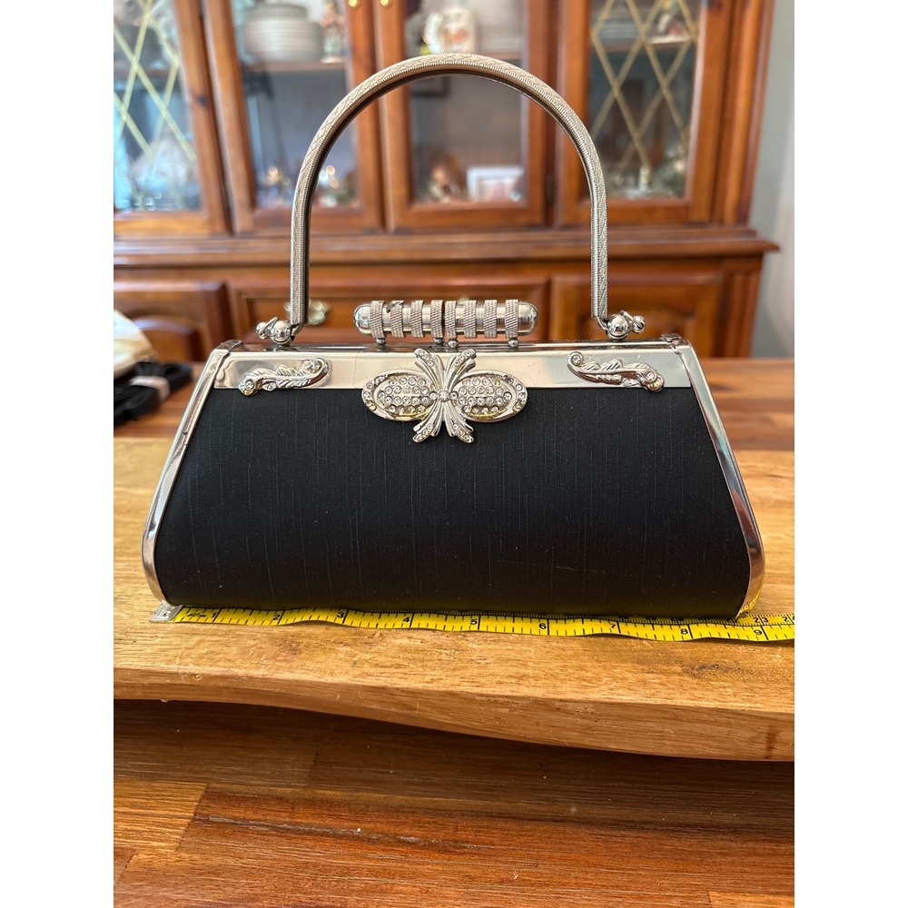 Unbranded Evening Clutch Bag Women Small Black Good Rhinestone Butterfly Clasp